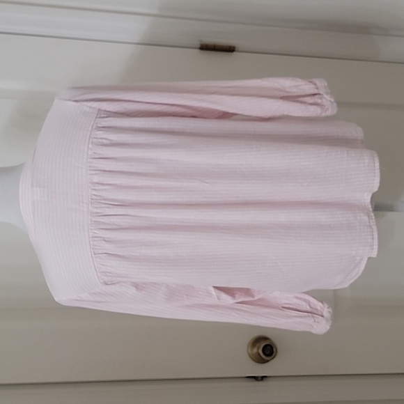 Old Navy Size XS Light Pink and White Stripe Linen Blend Long Sleeve Blouse - Picture 4 of 12